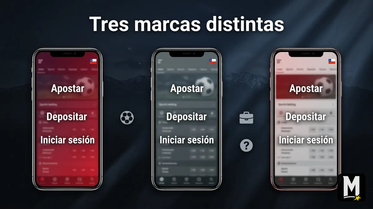 Tres pantallas de celular representando marcas distintas que usan un nombre similar en Chile