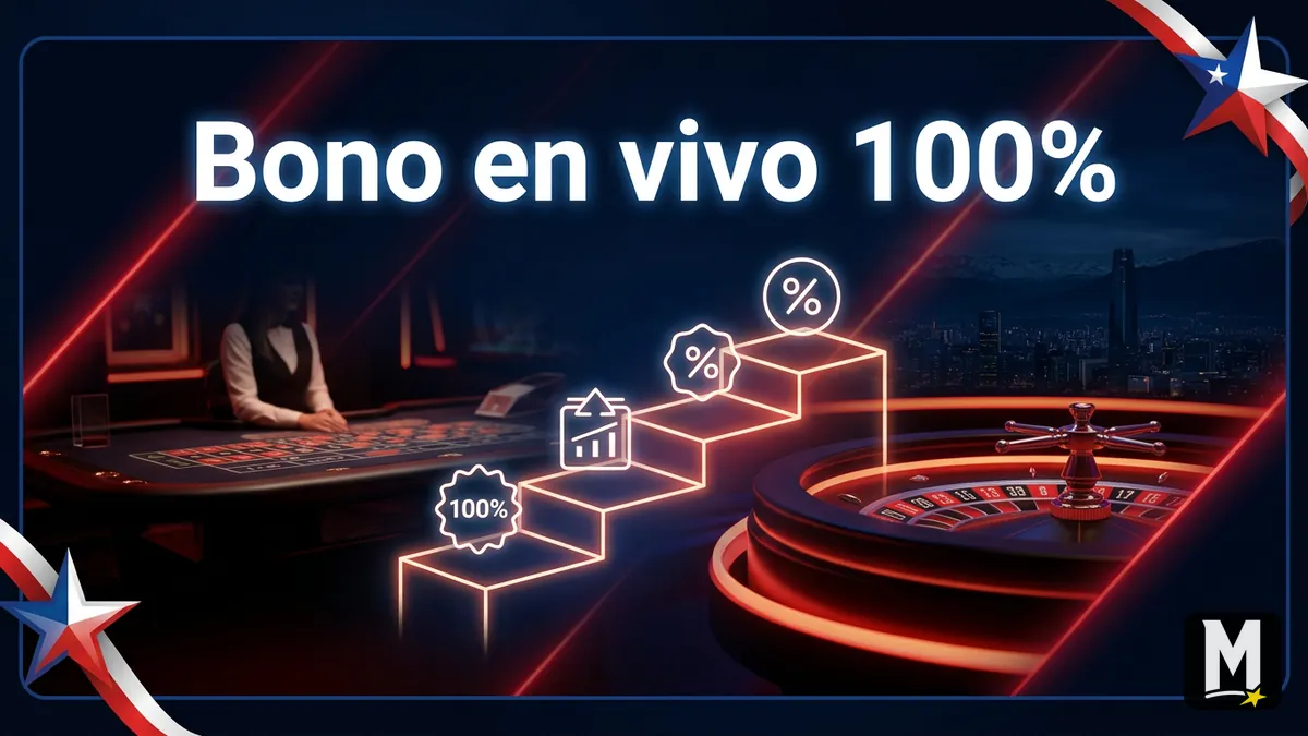 Representación del bono de casino en vivo de Maxbet Chile con escalera de porcentaje y mesa en vivo