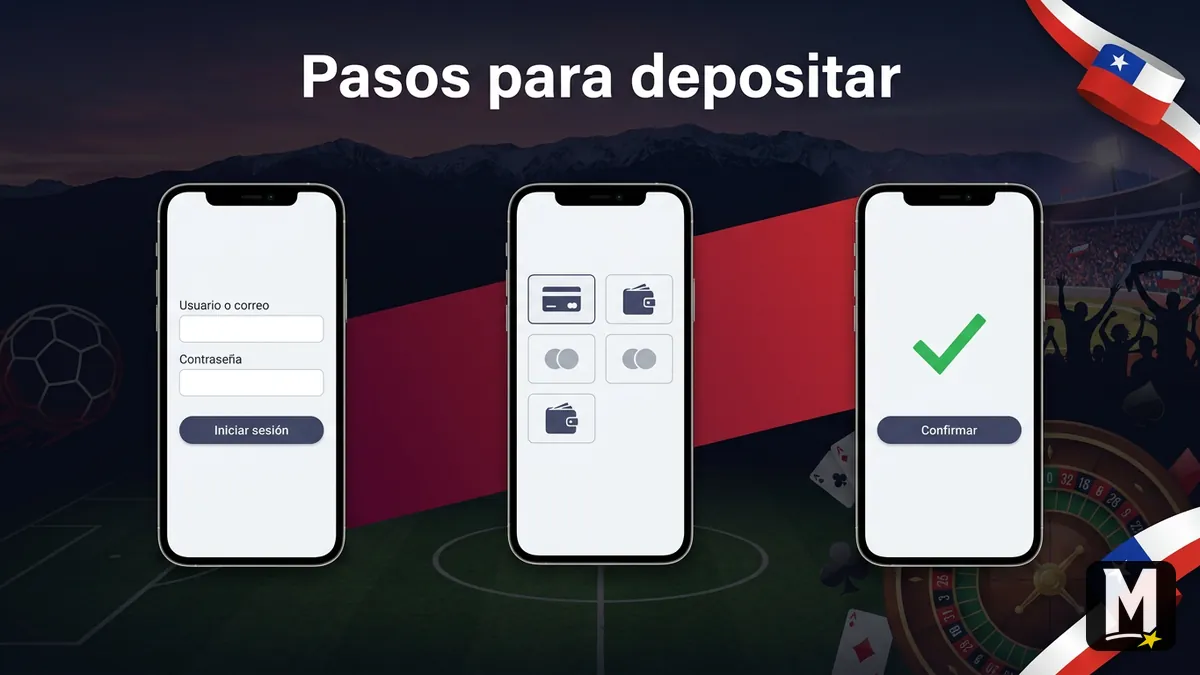Tres pantallas de teléfono mostrando el paso a paso para depositar en Maxbet en español