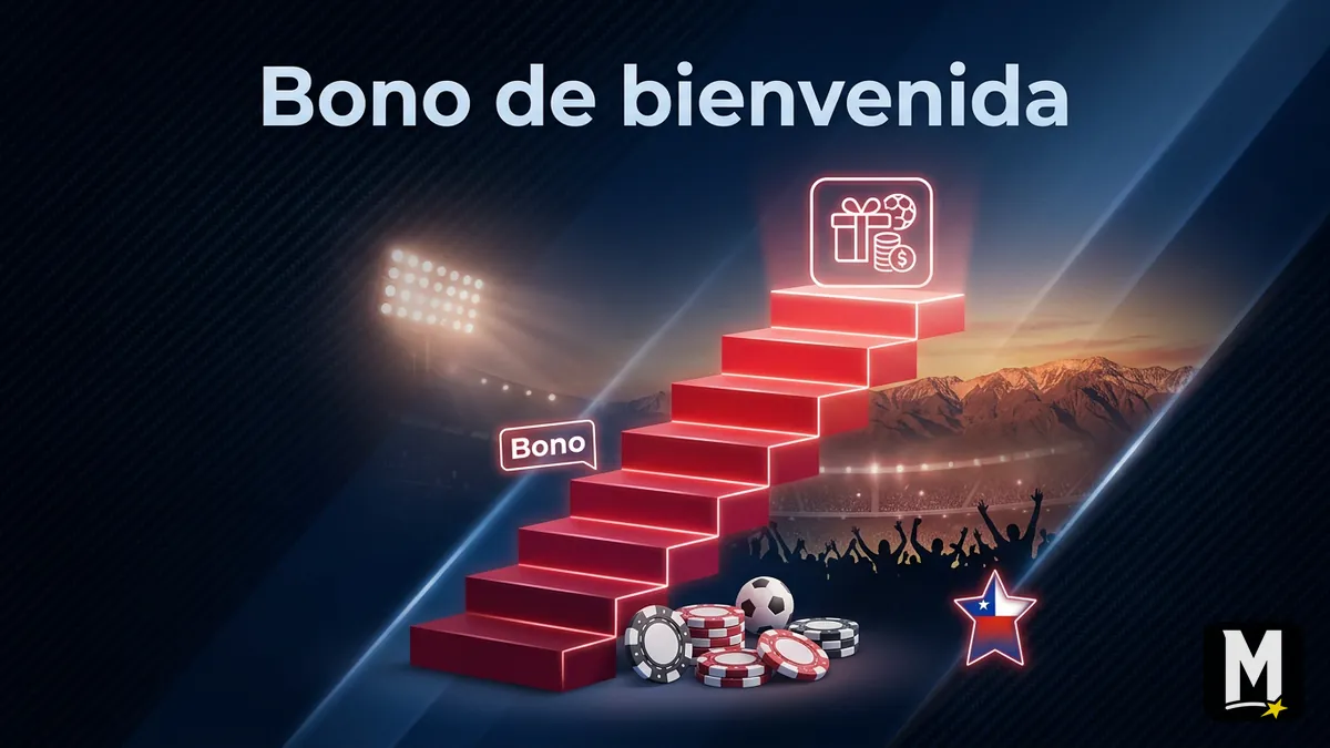 Escalera de bono de bienvenida al depositar en Maxbet con motivo deportivo y casino